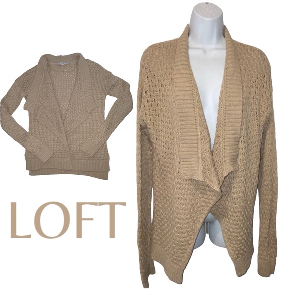 LOFT Sweaters - LOFT Tan Weave Open Cardigan Sweater - Women’s XL